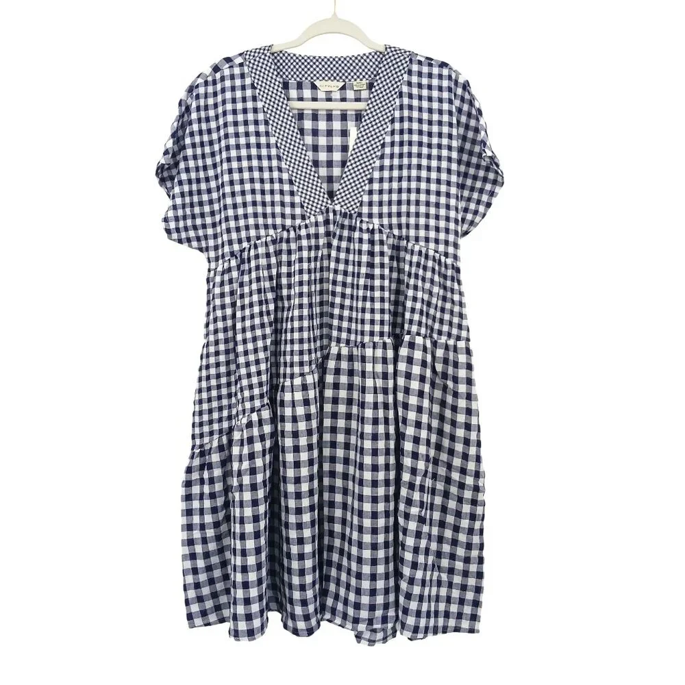 Anthropologie 11.1.TYLHO Navy White Gingham Midi Dress Small New With Tag - Picture 2 of 15